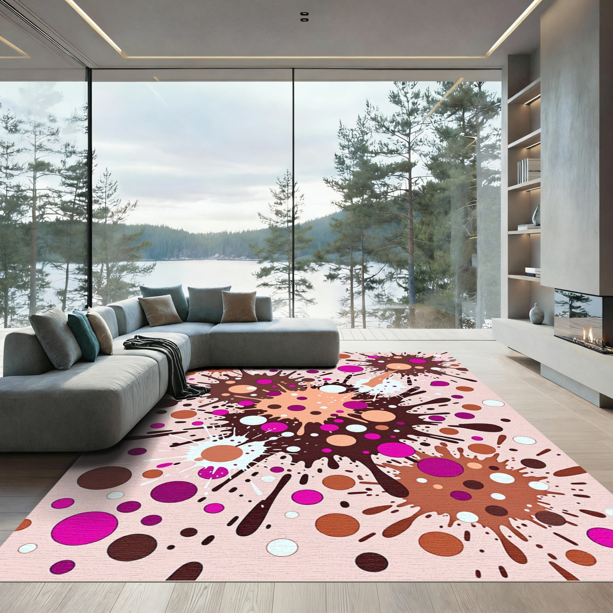 Vibrant Polka Dot Splatter Burst Rug