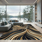Abstract Golden Zebra Swirl Flowing Art Rug