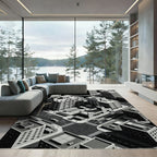 Monochromatic Isometric Cityscape Construction Rug