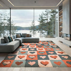 Distressed Retro Heart Grid Tile Rug