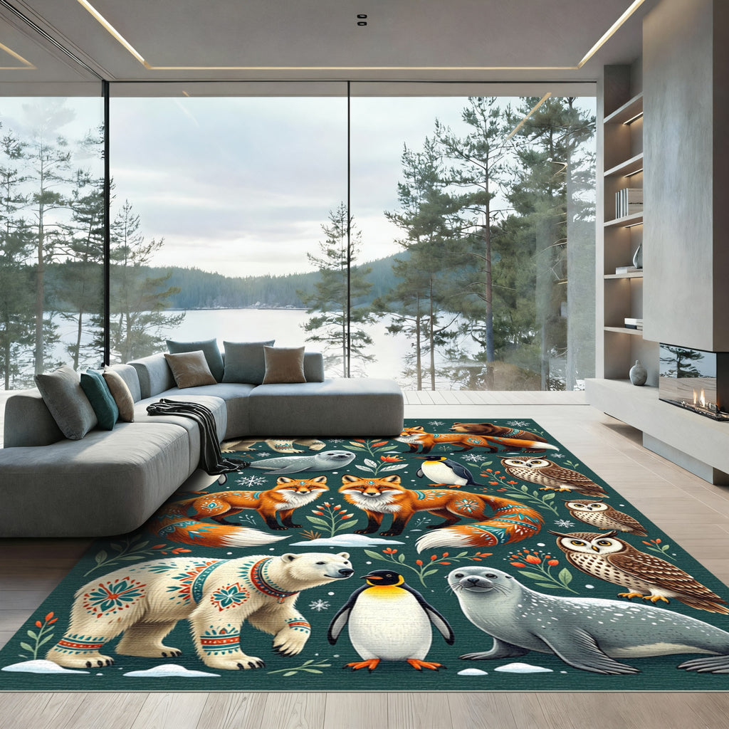 Whimsical Winter Forest Animal Ensemble Rug