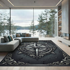 Vintage Silver Nautical Compass Medallion Rug