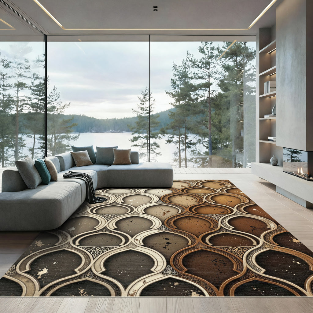 Elegant Archway Earthy Tone Scalloped Rug