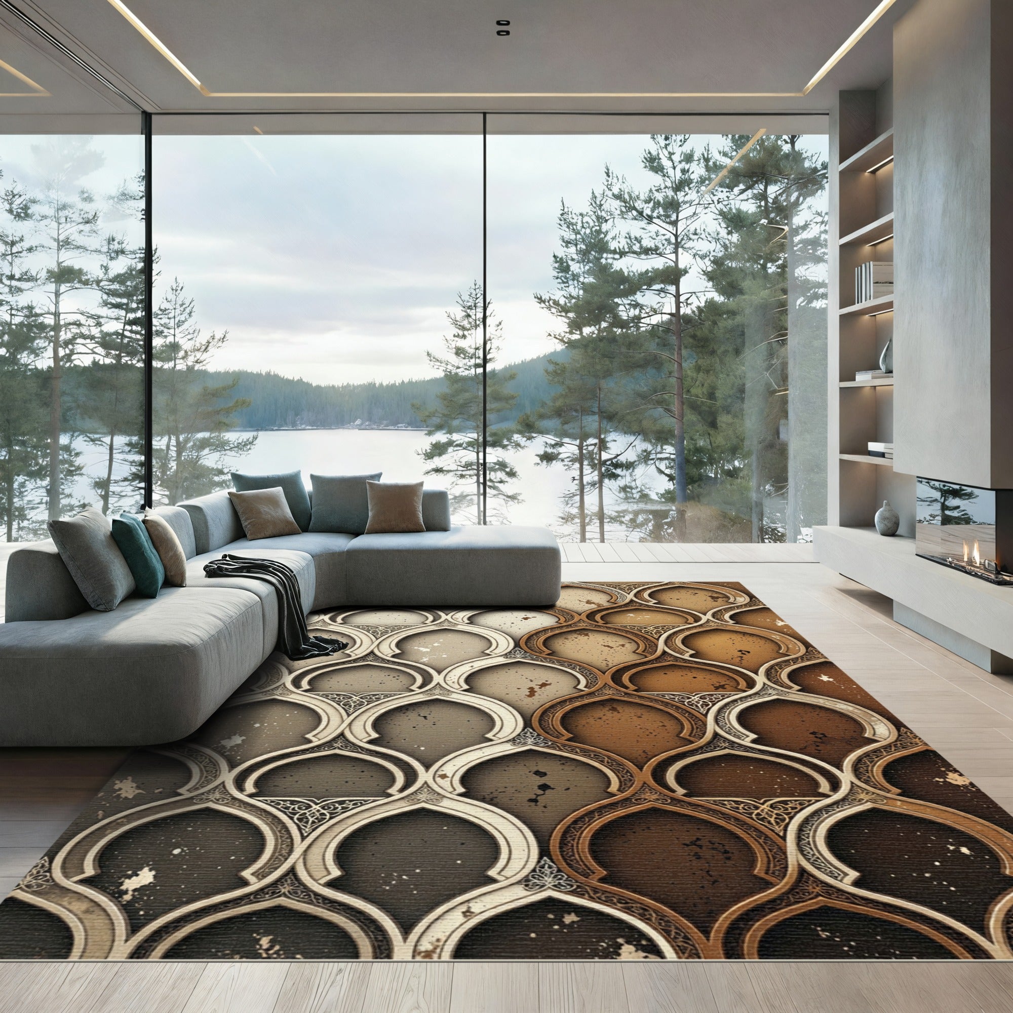 Elegant Archway Earthy Tone Scalloped Rug