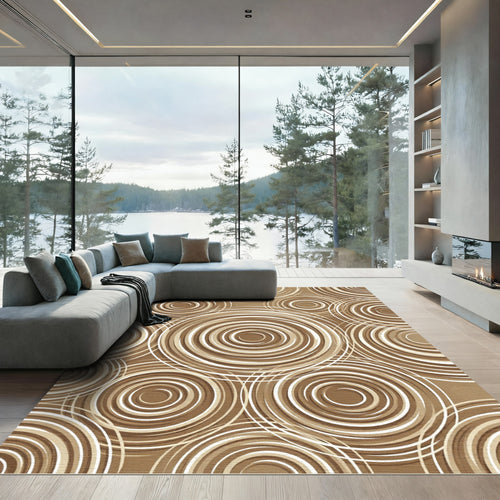 Abstract Coffee Swirl Concentric Circles Rug