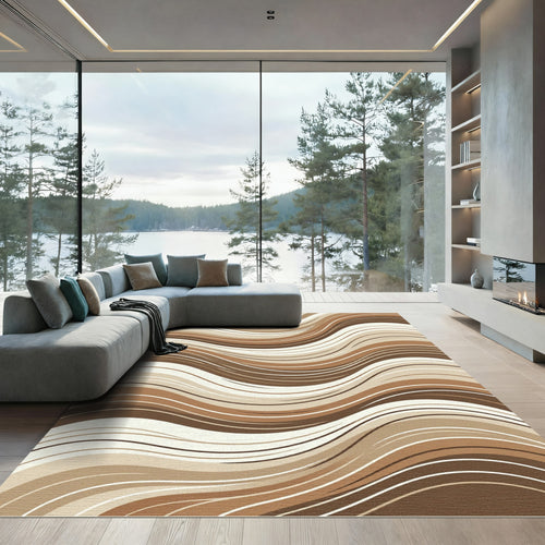 Abstract Earthy Brown Wave Swirl Rug