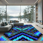Electric Blue Geometric Chevron Ikat Rug