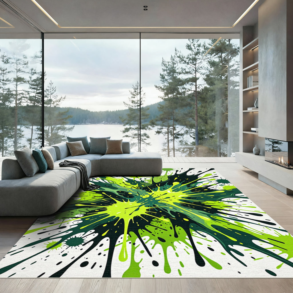 Electric Green Splatter Explosion Rug