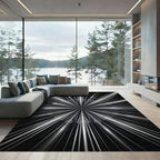 White Art Deco Sunburst Rays Rug