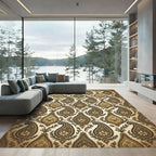 Vintage Gold Paisley Floral Burst Rug
