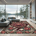 Crimson Lotus Peony Floral Medallion Rug