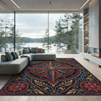 Ornate Red Blue Compass Floral Rug