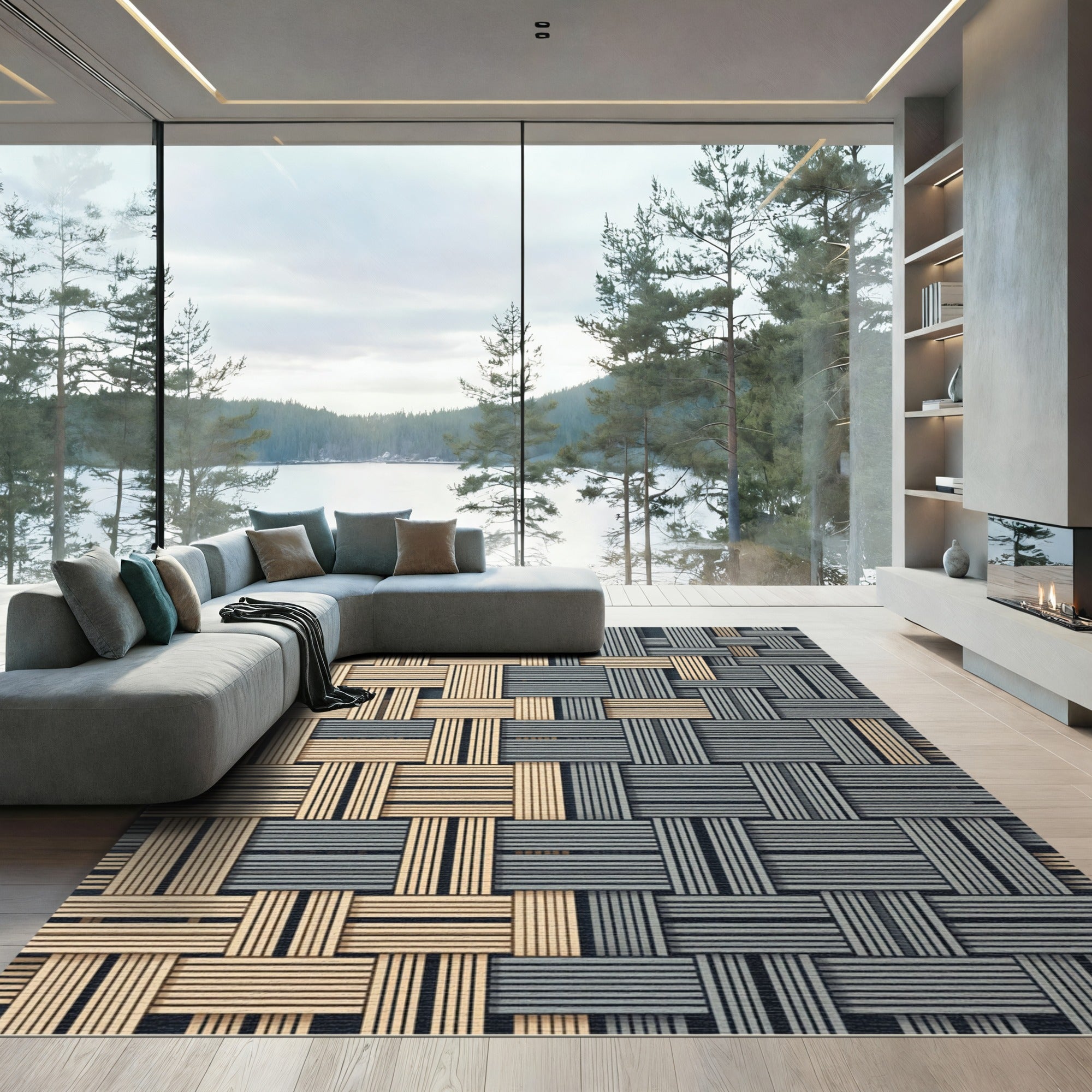 Woven Beige Blue Texture Rug