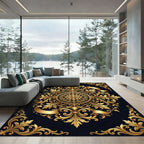 Ornate Gold Baroque Floral Medallion Rug