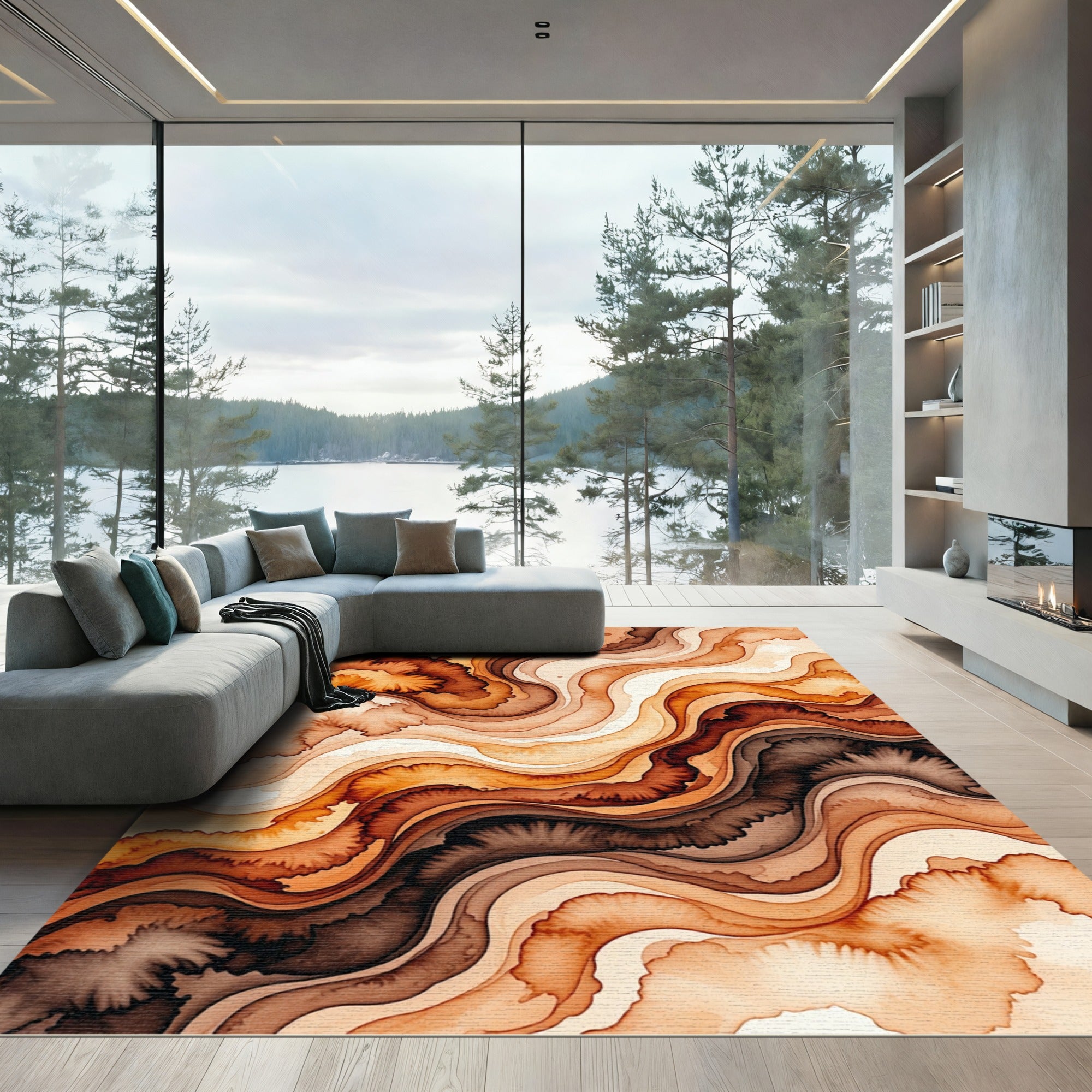 Abstract Earth Tone Fluid Wave Rug