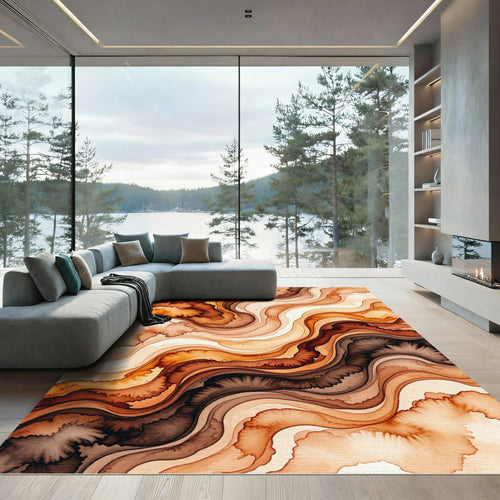 Abstract Earth Tone Fluid Wave Rug