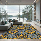 Retro Yellow Floral Medallion Rug