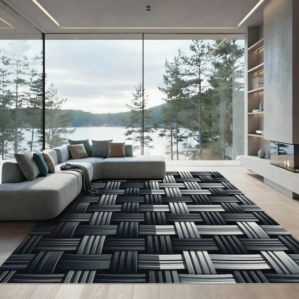 Monochromatic Slate Gray Woven Interlock Rug