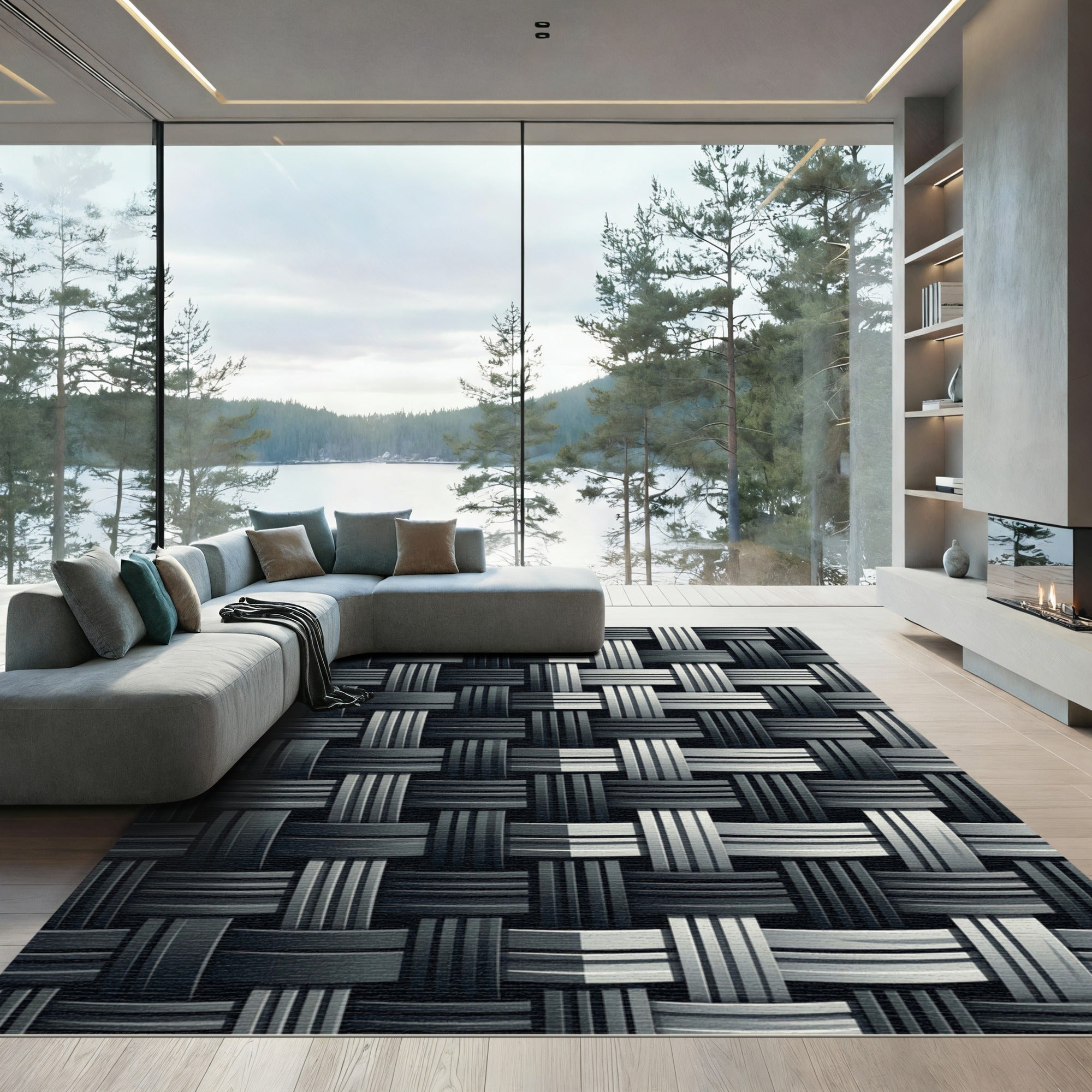 Monochromatic Slate Gray Woven Interlock Rug