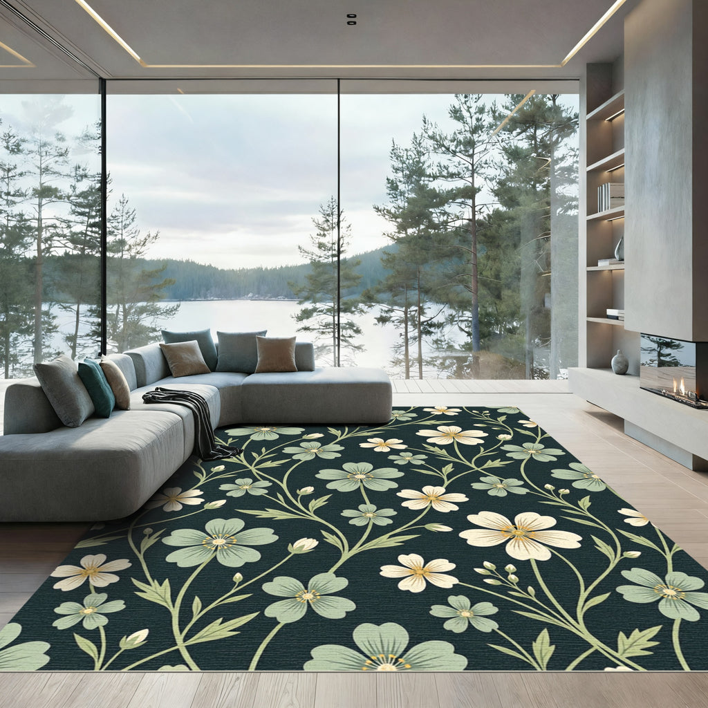 Sage and Cream Wildflower Botanical Rug