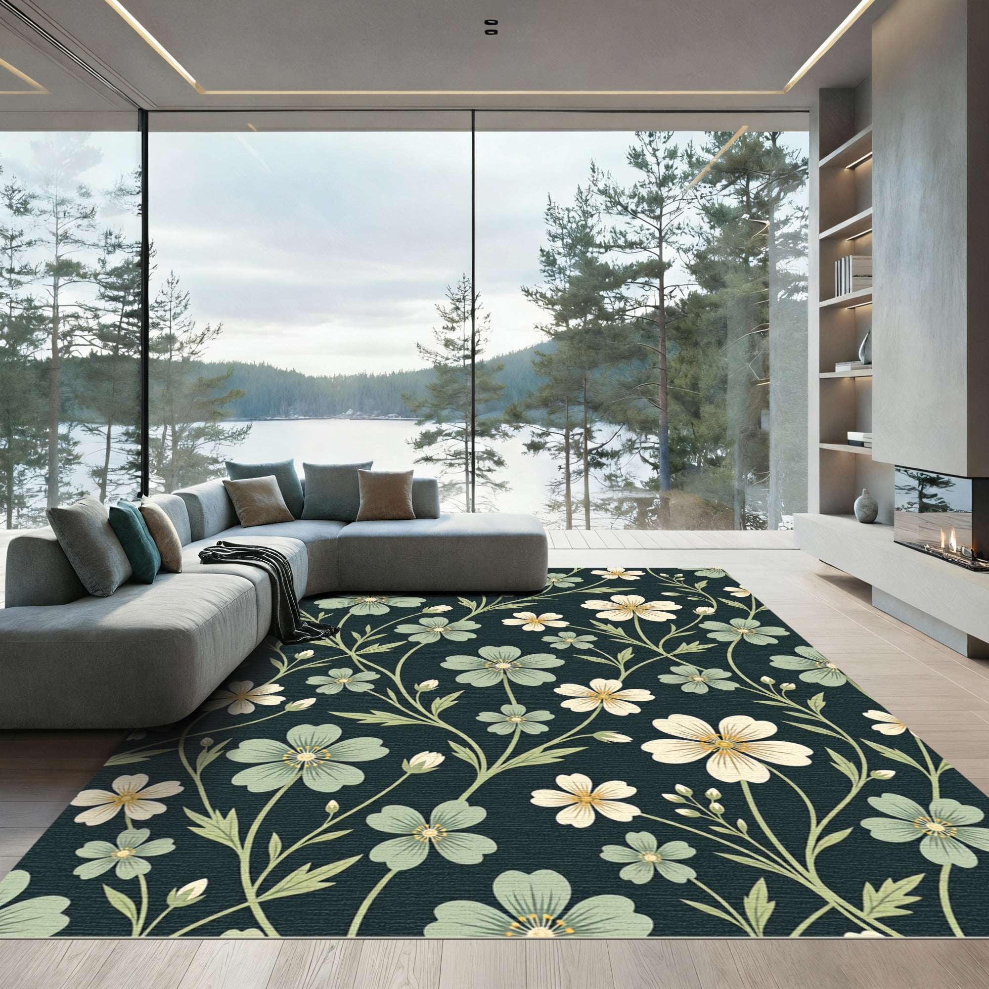 Sage and Cream Wildflower Botanical Rug
