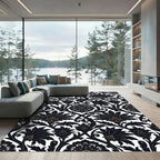 Black Gold Floral Damask Art Rug