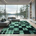 Mint Green Grid Abstract Geometric Rug