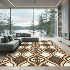 Elegant Cream and Espresso Scalloped Damask Rug