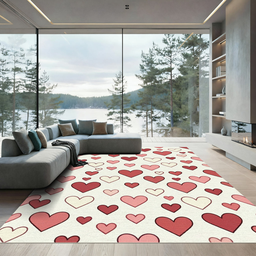 Crimson Red Heart Scattered Arrangement Rug