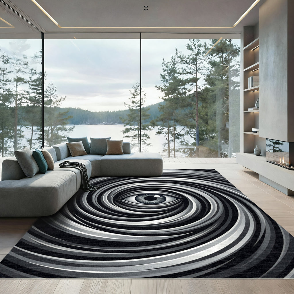 Monochrome Optical Illusion Vortex Eye Rug