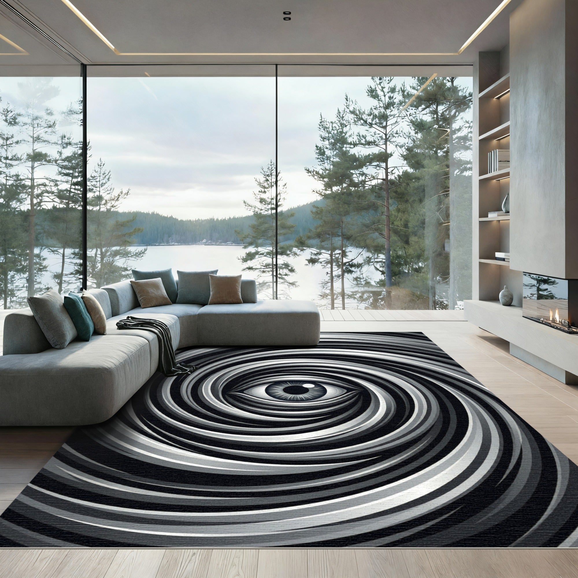 Monochrome Optical Illusion Vortex Eye Rug