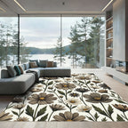 Earthy Tone Floral Botanical Arrangement Rug