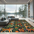 Vibrant Tropical Jungle Tiger Monkey Parrot Rug