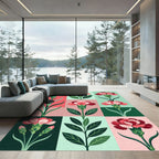 Modern Carnation Floral Grid Art Rug
