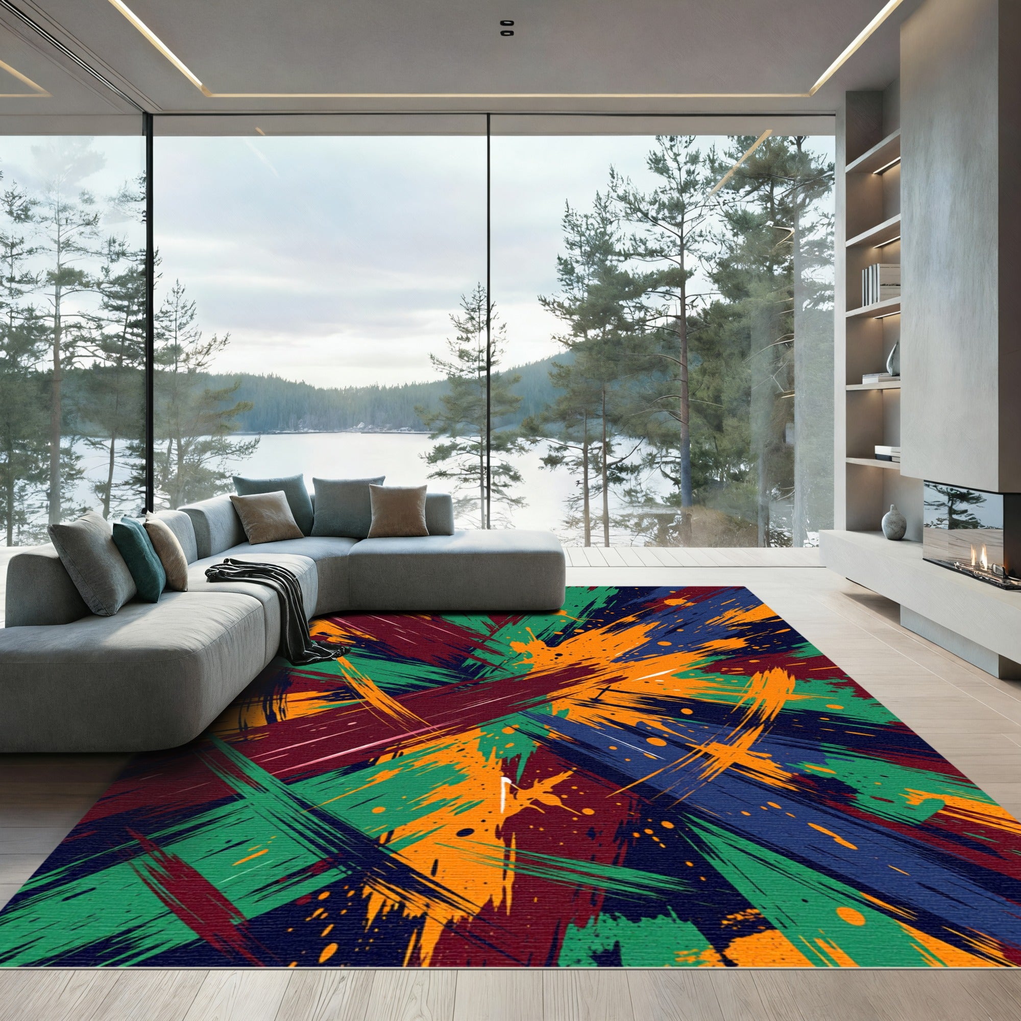 Vibrant Abstract Stroke Multi Colored Art Rug