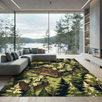 Camo Forest Cabin Landscape Illustration Rug