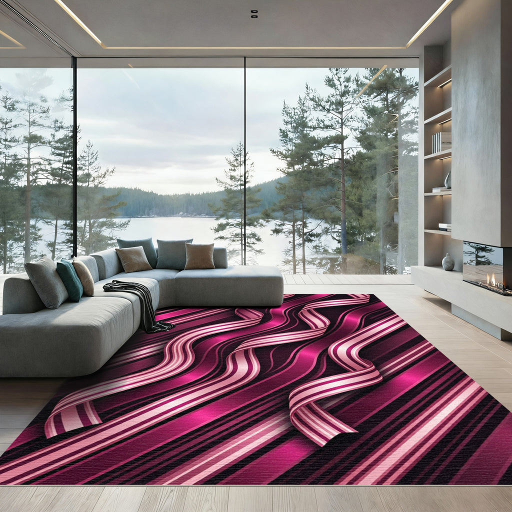Ornate Fuchsia Striped Ribbon Rug