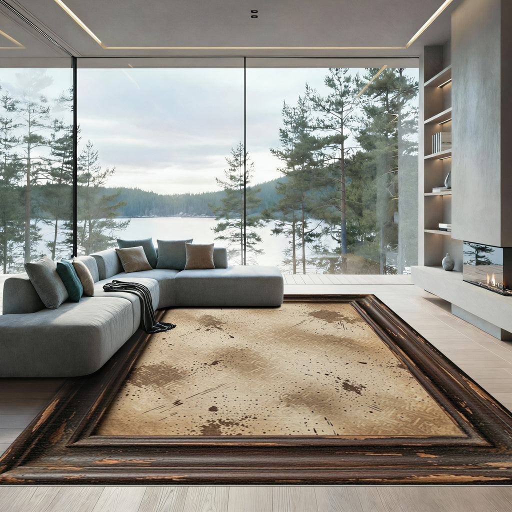 Distressed Beige Splatter Textured Rug