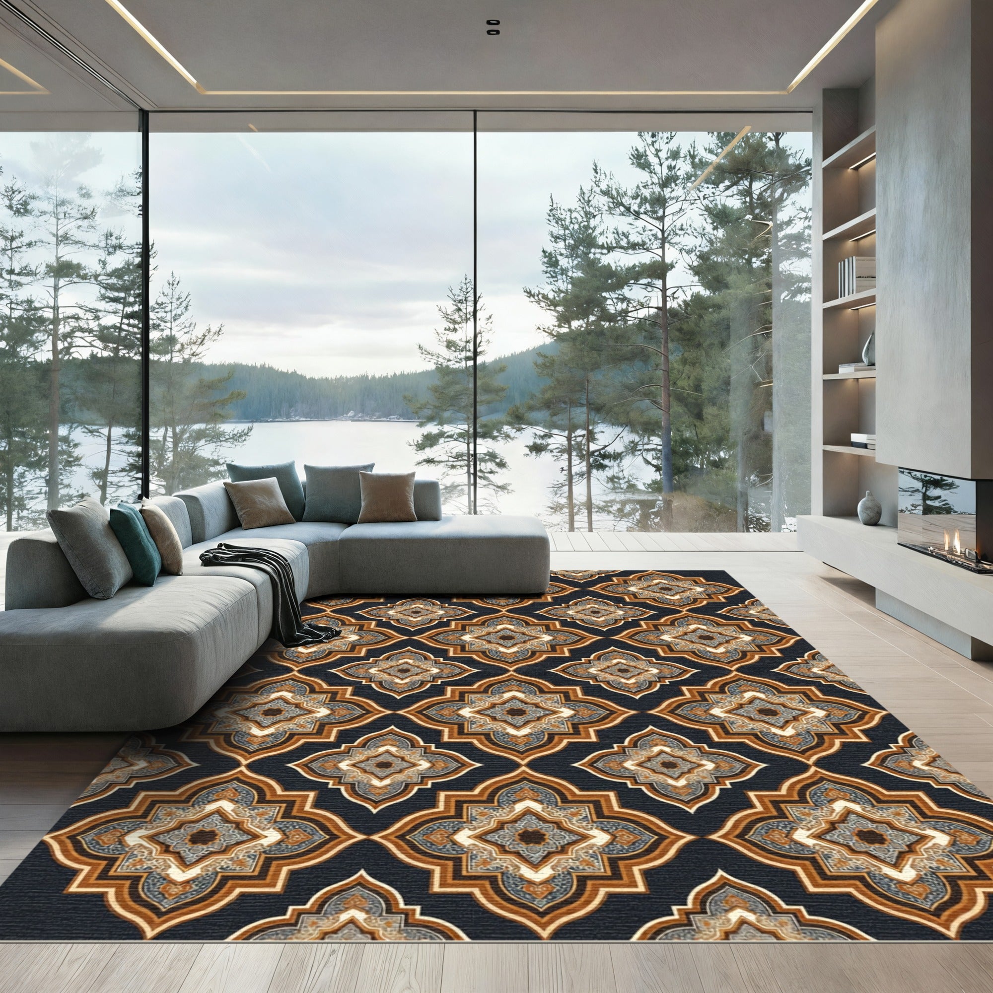 Archway Medallion Inlay Dark Rug