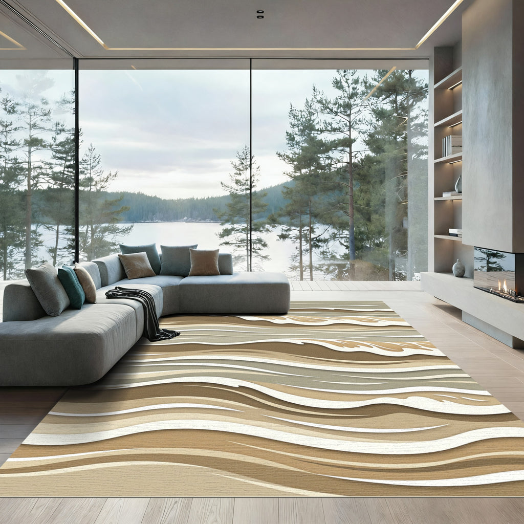 Earthy Tones Abstract Layered Waves Rug