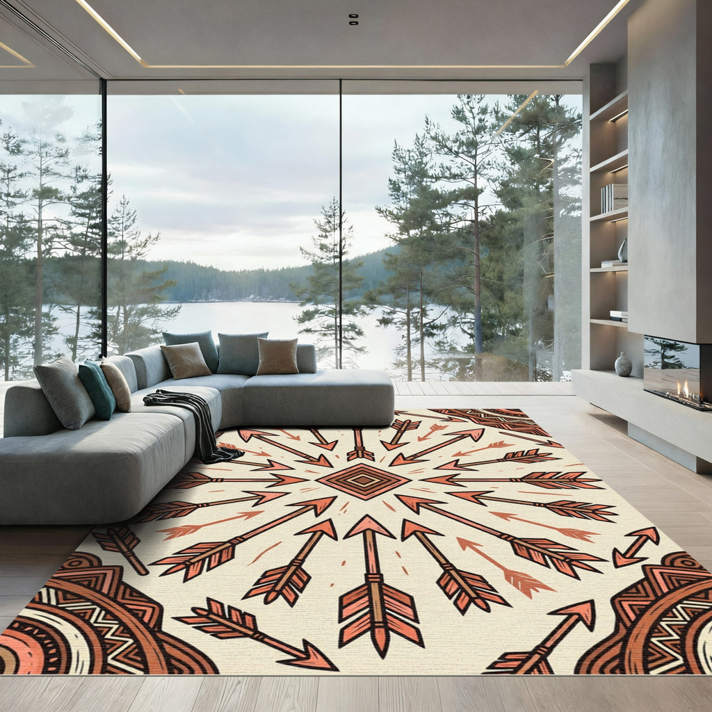 Earthy Terracotta Arrow Geometric Medallion Rug