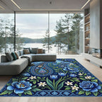 Midnight Blue Floral Paisley Medallion Rug