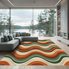 Mid Century Earth Tone Wavy Stripes Rug
