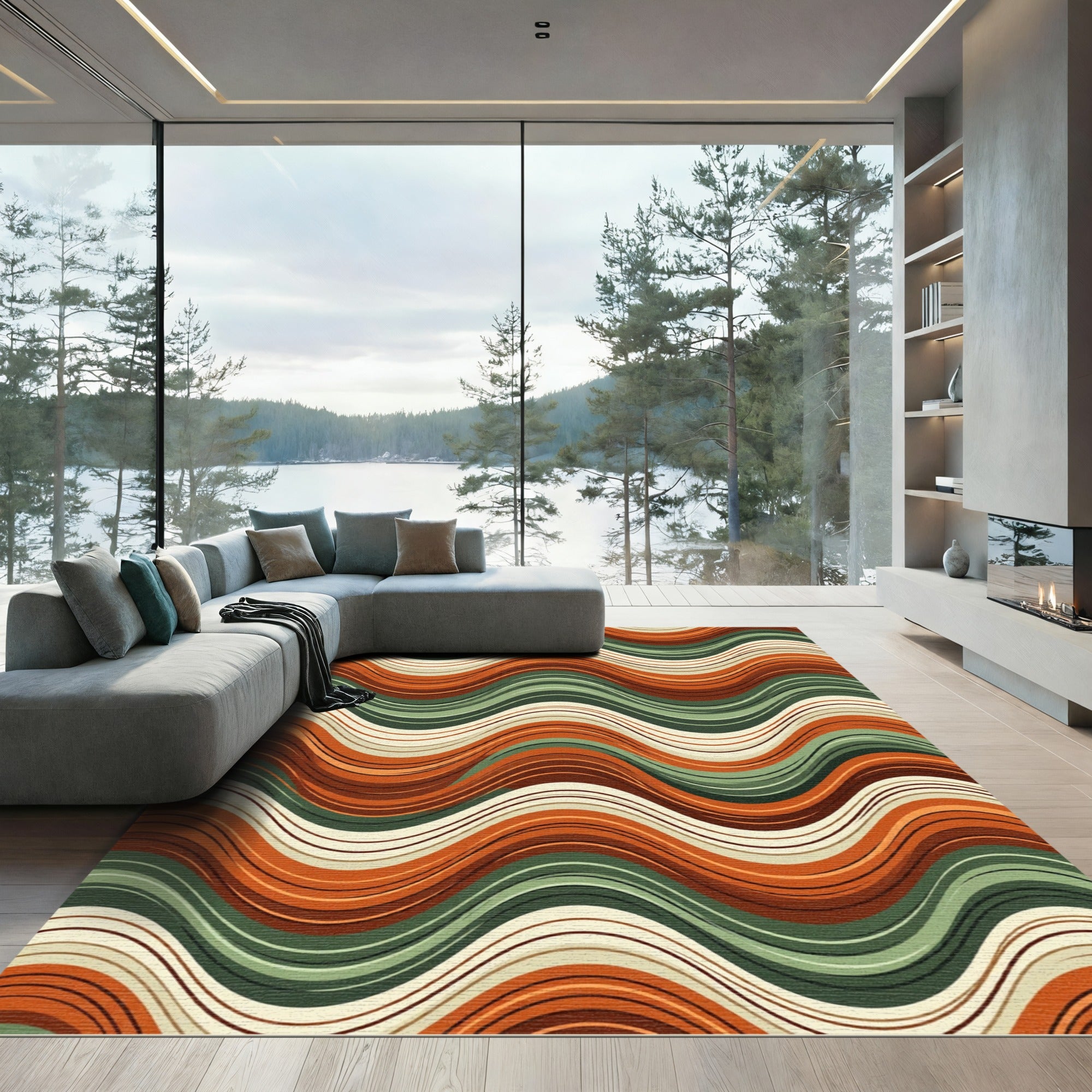 Mid Century Earth Tone Wavy Stripes Rug