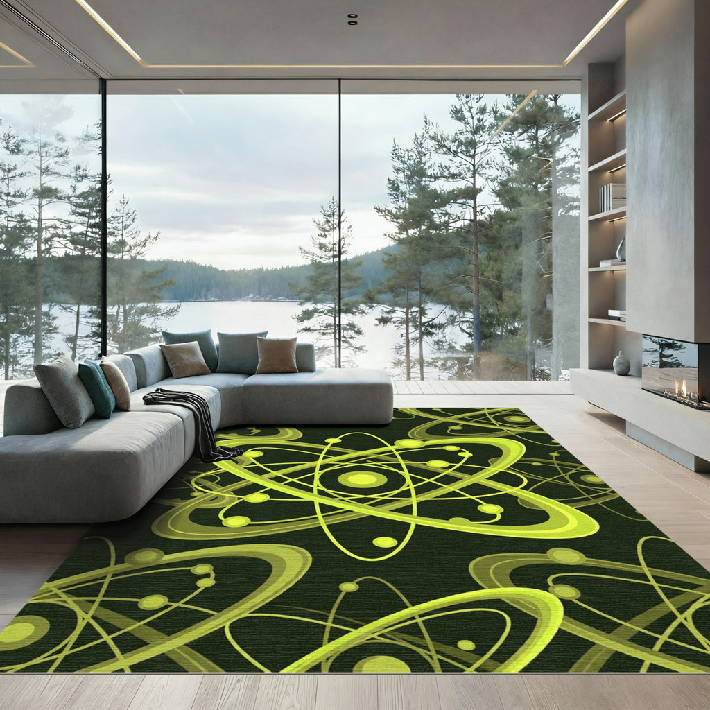 Neon Atomic Orbit Swirls Rug