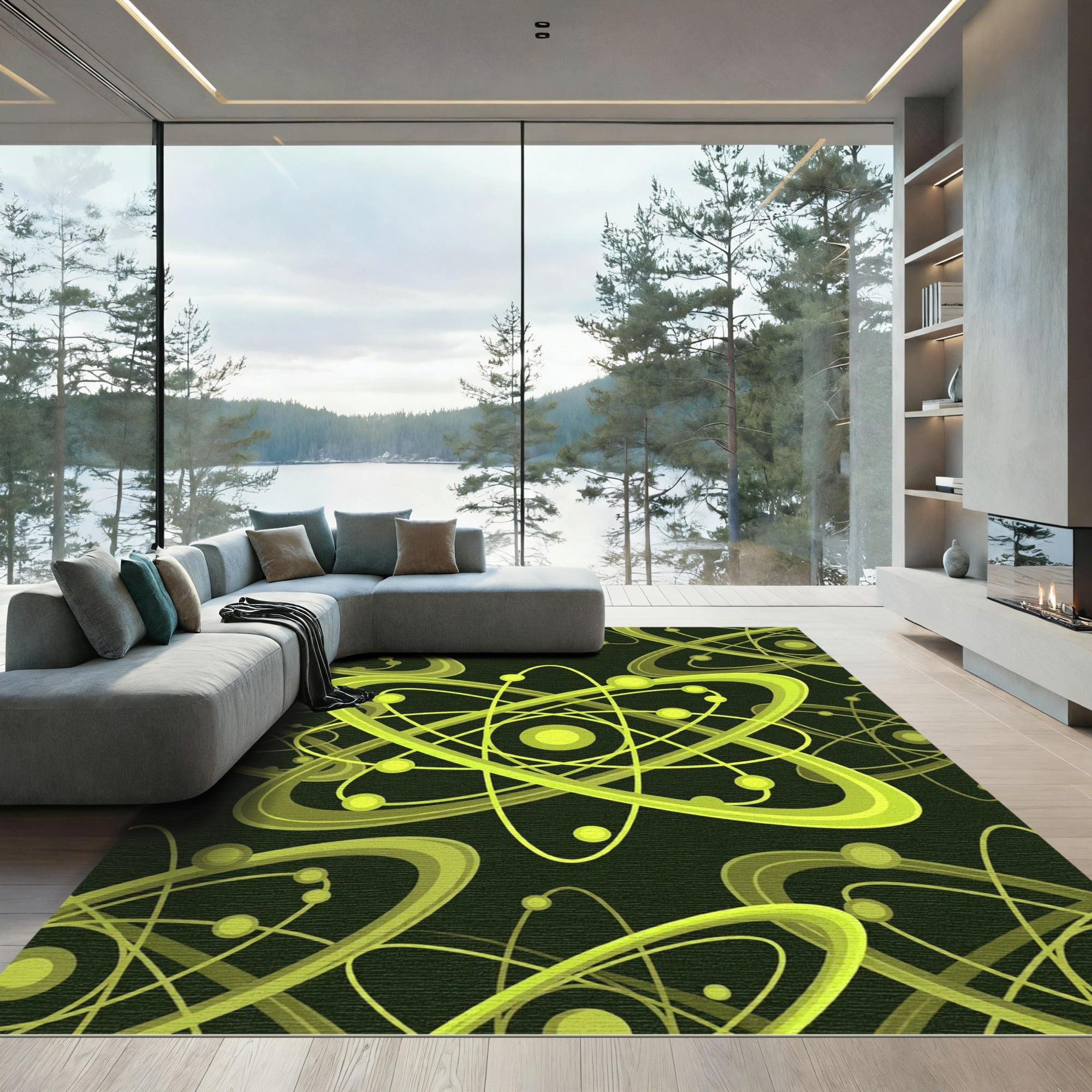 Neon Atomic Orbit Swirls Rug