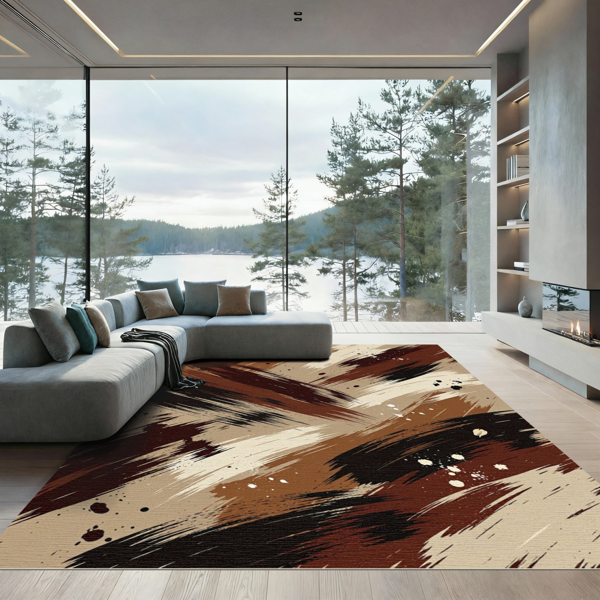 Earthy Tones Brushstroke Splatter Rug