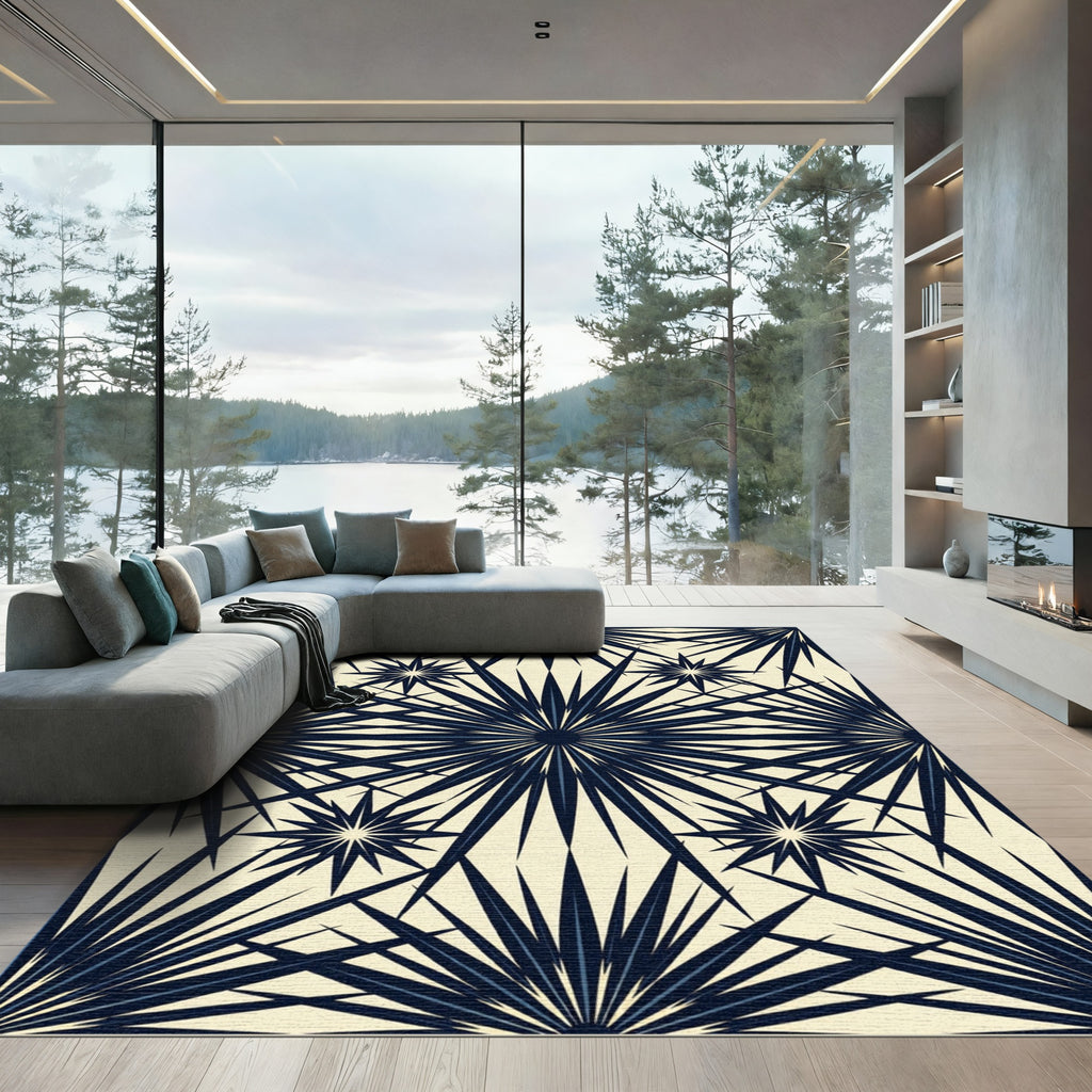 Midnight Navy Starburst Geometric Rug