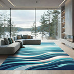Serene Blue Abstract Ocean Wave Rug