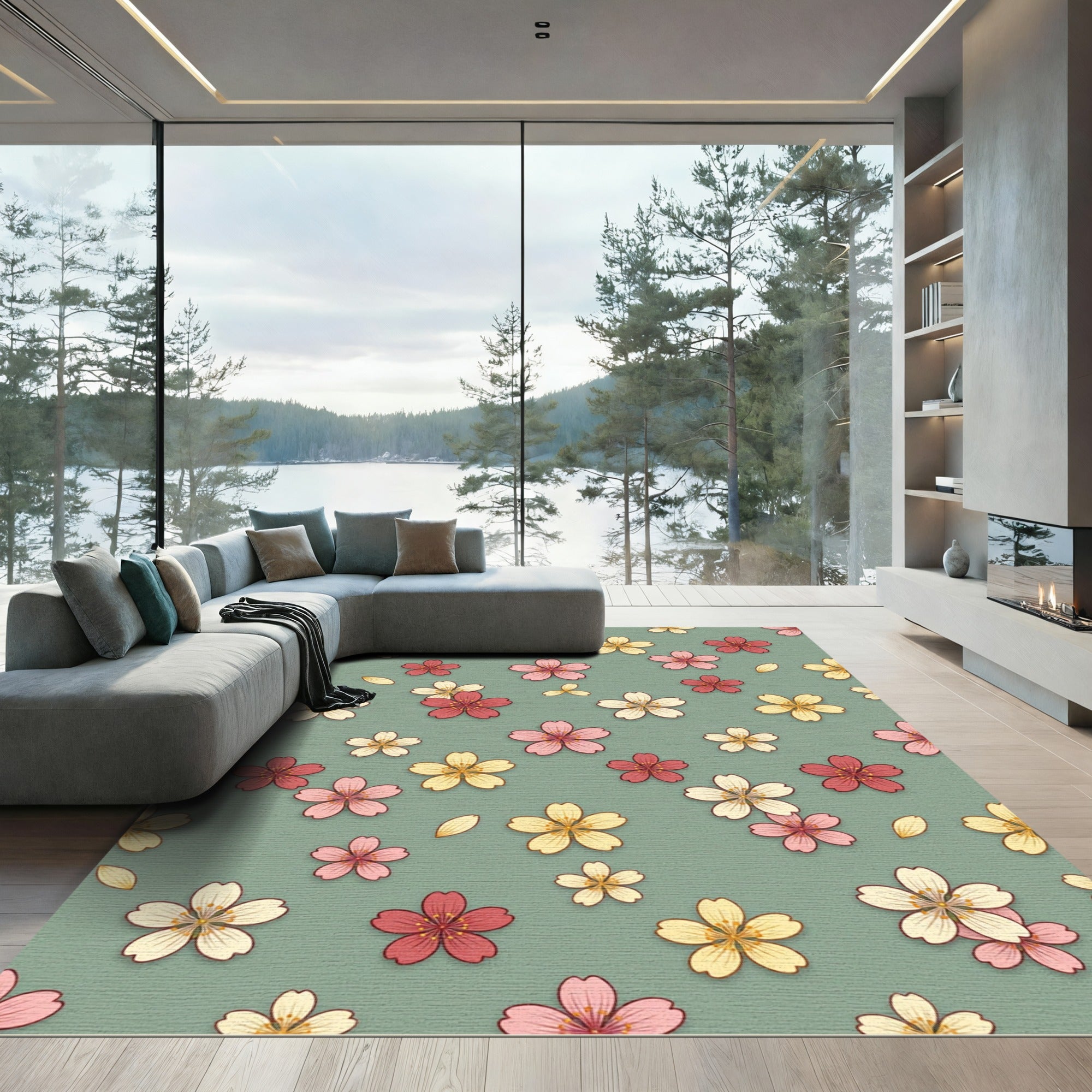 Pink Yellow Floral Scatter Rug